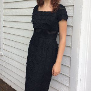 50s Black Dress Lace Cocktail 36 Bust